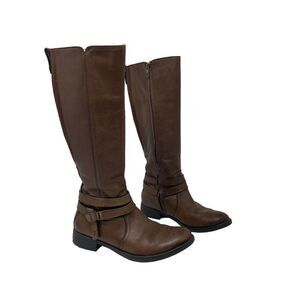 Bussola 37 Trapani Riding Boots Below Knee Brown Leather Buckle Zip Womens